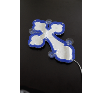 Крест православный светодиодный 23х32см синий кант-foto6