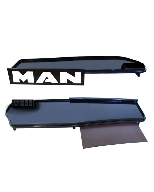 Полка в кабину MAN TGS (с выдвижным столиком+подсветка логотипа)