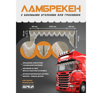 Комплект Ламбрекен Sk9 с уголками Бежевый с белой бахромой-foto2