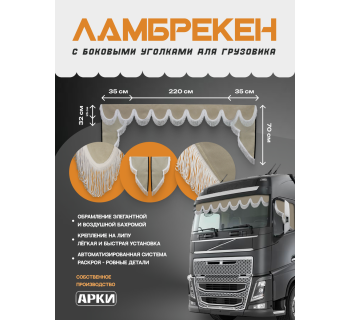 Комплект Ламбрекен Sk9 с уголками Бежевый с белой бахромой-foto4