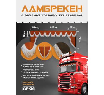 Комплект Ламбрекен Sk9 с уголками цвет Паприка с белой бахромой-foto2