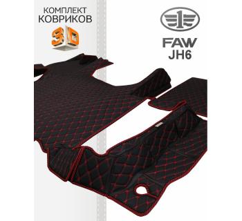Ковры 3D на FAW J6 Oryx Черные с красной строчкой