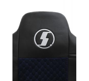 Чехлы SHACMAN X6000 с вышивкой Велюр и экокожа черный/синий-foto6