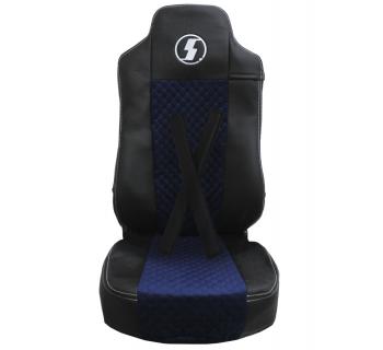 Чехлы SHACMAN X6000 с вышивкой Велюр и экокожа черный/синий-foto2