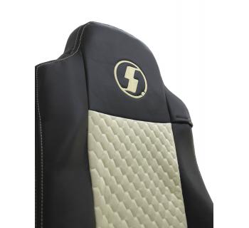 Чехлы SHACMAN X6000 с вышивкой Велюр и экокожа черный/бежевый-foto6