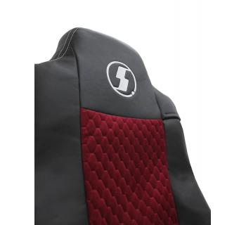 Чехлы SHACMAN X6000 с вышивкой Велюр и экокожа черный/красный-foto3