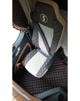 Чехлы SHACMAN X6000 с вышивкой Велюр и экокожа бежевый/коричневый -foto2