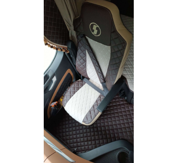 Чехлы SHACMAN X6000 с вышивкой Велюр и экокожа бежевый/коричневый -foto2