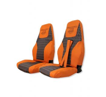 Чехлы VOLVO Экокожа Оранжевый/Коричневый Соты
