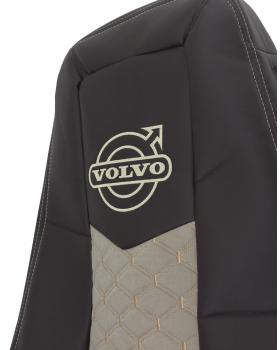 Чехлы VOLVO FH16 Rest Велюр Экокожа вышивка Черный/Бежевый-foto2