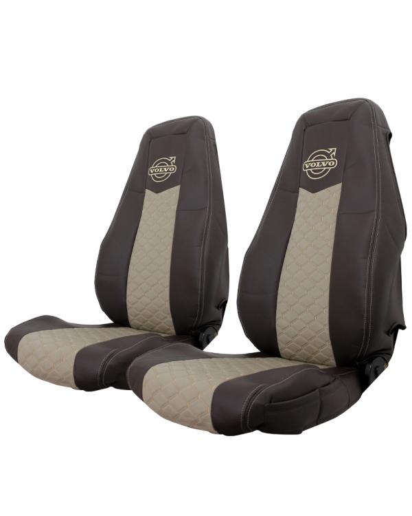 Чехлы VOLVO FH16 Rest Велюр Экокожа вышивка Черный/Бежевый