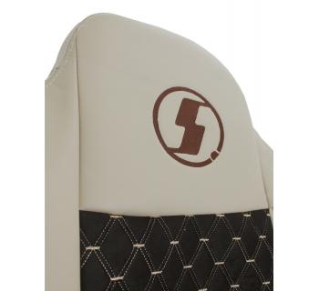 Чехлы SHACMAN X6000 с вышивкой Велюр и экокожа бежевый/коричневый -foto4