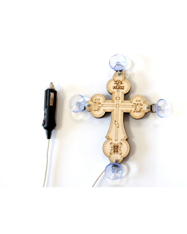 Крест черный православный светодиодный 10x15см 