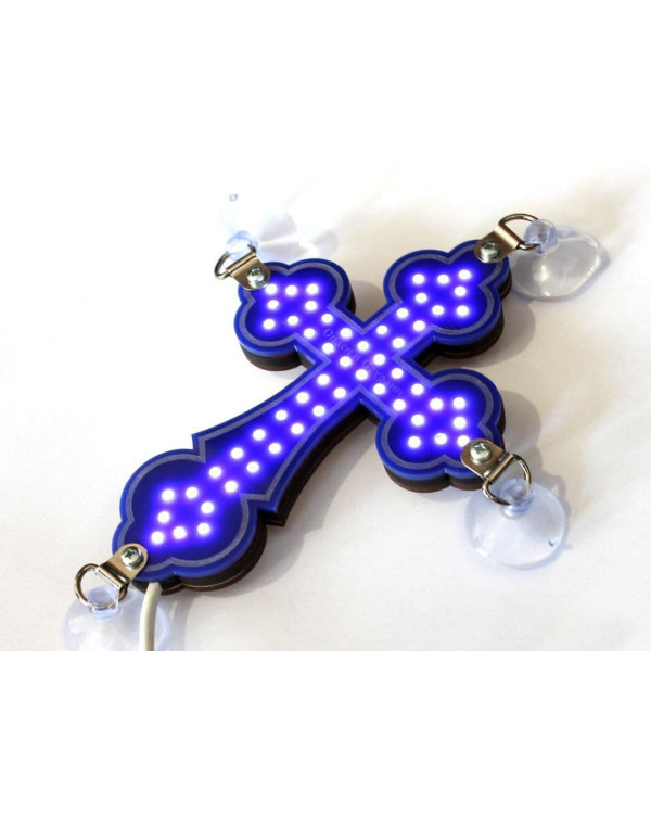 Крест синий православный светодиодный 10x15см