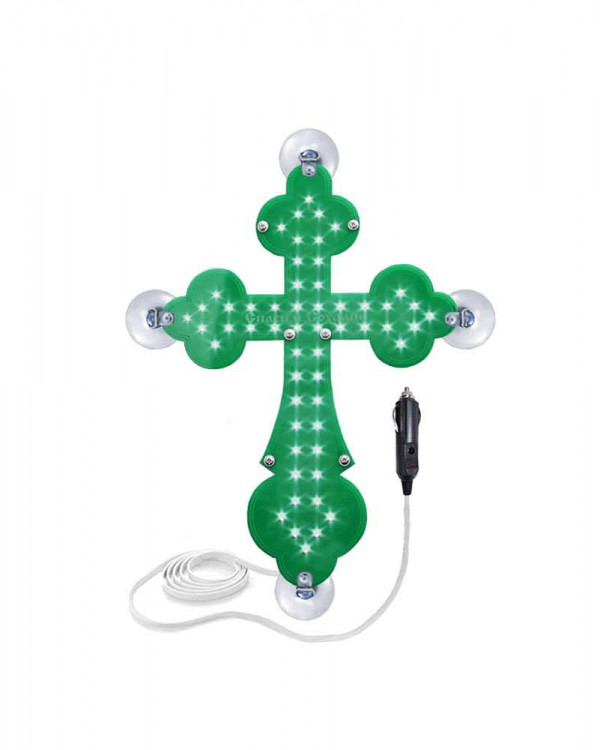 Крест зеленый православный светодиодный 10x15см 