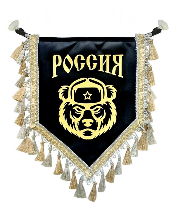 Вымпел из экокожи «Россия Медведь» Черный