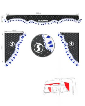 Ламбрекен и уголки SHACMAN из экокожи Черный, Белый/Синий