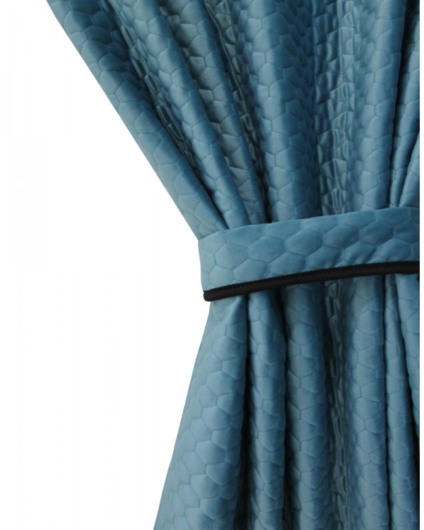 Комплект штор спального места и ламбрекен синий велюр с подкладом