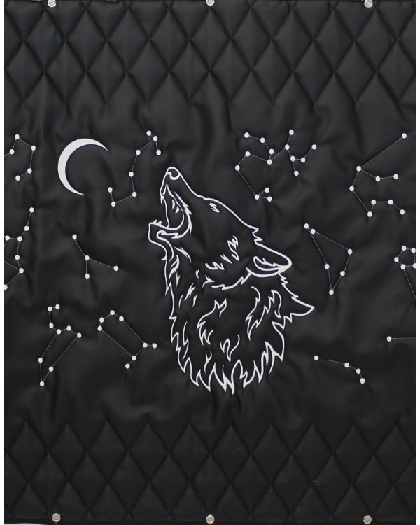 Задняя стенка спальника Волк Звездное небо из ЭкоКожи Черный