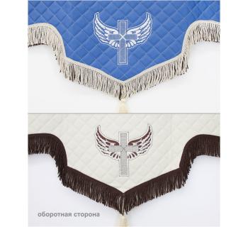 Ламбрекен двухсторонний из экокожи Крест Синий/Бежевый (по центру 40см)-foto2