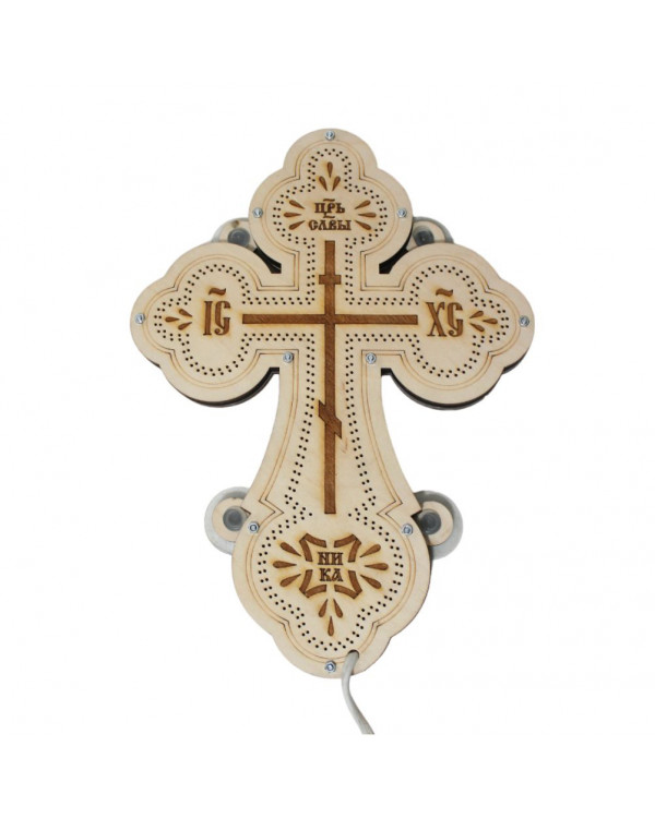Крест православный светодиодный 23х32см дерево кант