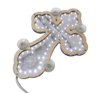 Крест православный светодиодный 23х32см дерево кант-foto3