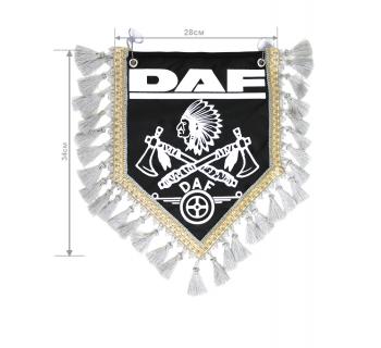 Вымпел из экокожи DAF «Индеец 2 топора » Белый/Черный на лобовое стекло