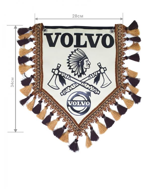 Вымпел из экокожи VOLVO «Индеец 2 топора » Черный/Бежевый