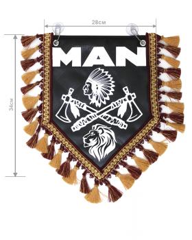 Вымпел из экокожи MAN «Индеец 2 топора » Белый/Черный