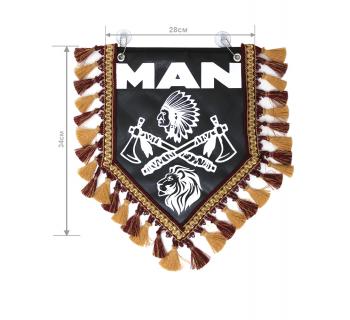 Вымпел из экокожи MAN «Индеец 2 топора » Белый/Черный