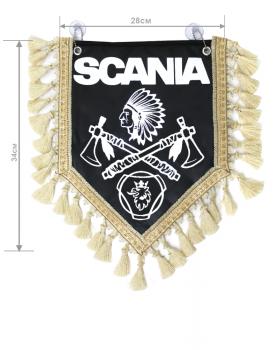 Вымпел из экокожи SCANIA «Индеец 2 топора» Белый/Черный