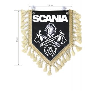 Вымпел из экокожи SCANIA «Индеец 2 топора» Белый/Черный