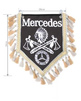 Вымпел из экокожи Mercedes «Индеец 2 топора» Белый/Коричневый