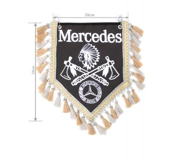 Вымпел из экокожи Mercedes «Индеец 2 топора» Белый/Коричневый