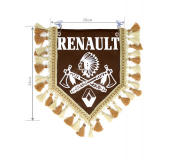 Вымпел из экокожи RENAULT «Индеец 2 топора » Белый/Коричневый