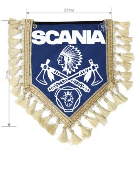 Вымпел из экокожи SCANIA «Индеец 2 топора » Белый/Синий