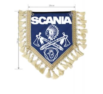 Вымпел из экокожи SCANIA «Индеец 2 топора » Белый/Синий