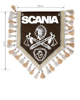 Вымпел из экокожи SCANIA «Индеец 2 топора» Белый/Коричневый
