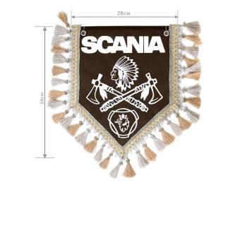 Вымпел из экокожи SCANIA «Индеец 2 топора» Белый/Коричневый