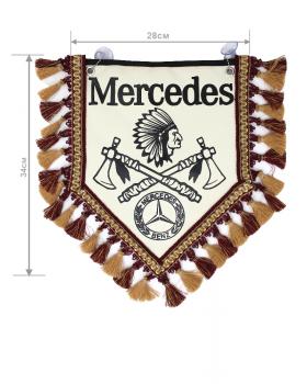 Вымпел из экокожи Mercedes «Индеец 2 топора» Черный/Бежевый