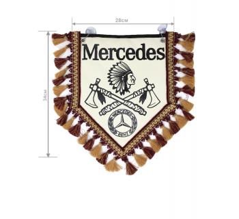 Вымпел из экокожи Mercedes «Индеец 2 топора» Черный/Бежевый