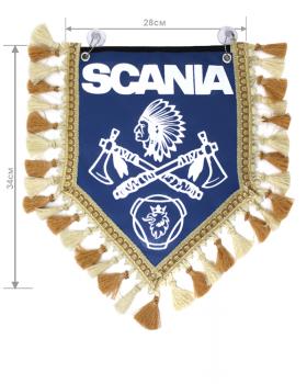 Вымпел из экокожи SCANIA «Индеец 2 топора» Белый/Синий