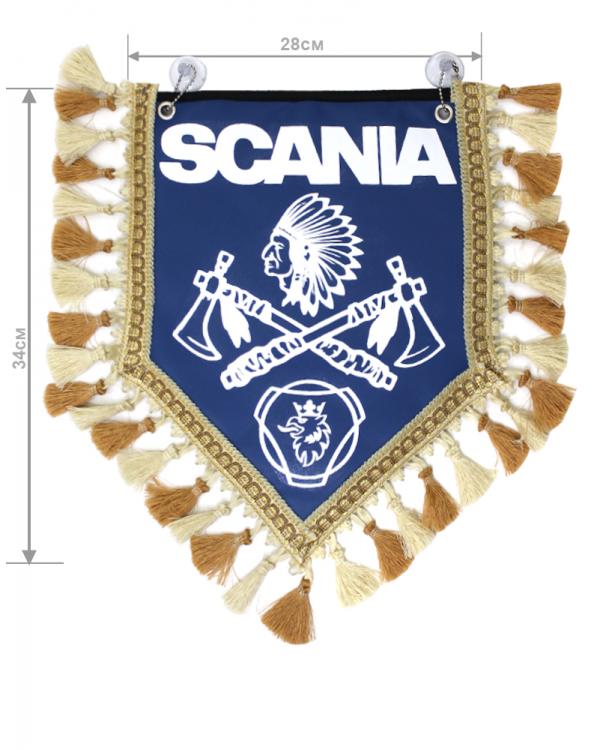 Вымпел из экокожи SCANIA «Индеец 2 топора » Белый/Синий